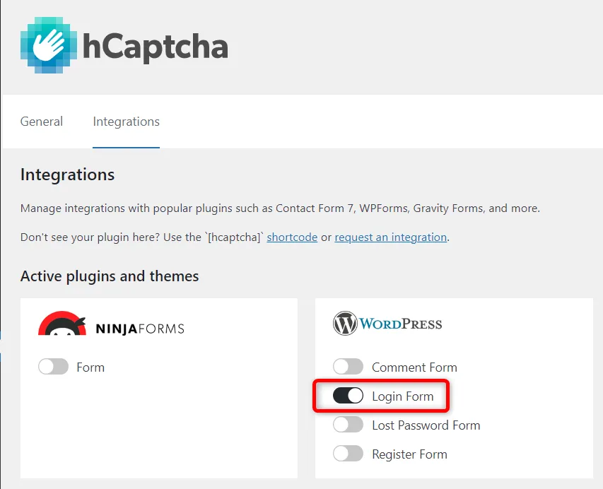 hCaptcha for WordPressログインフォームオン